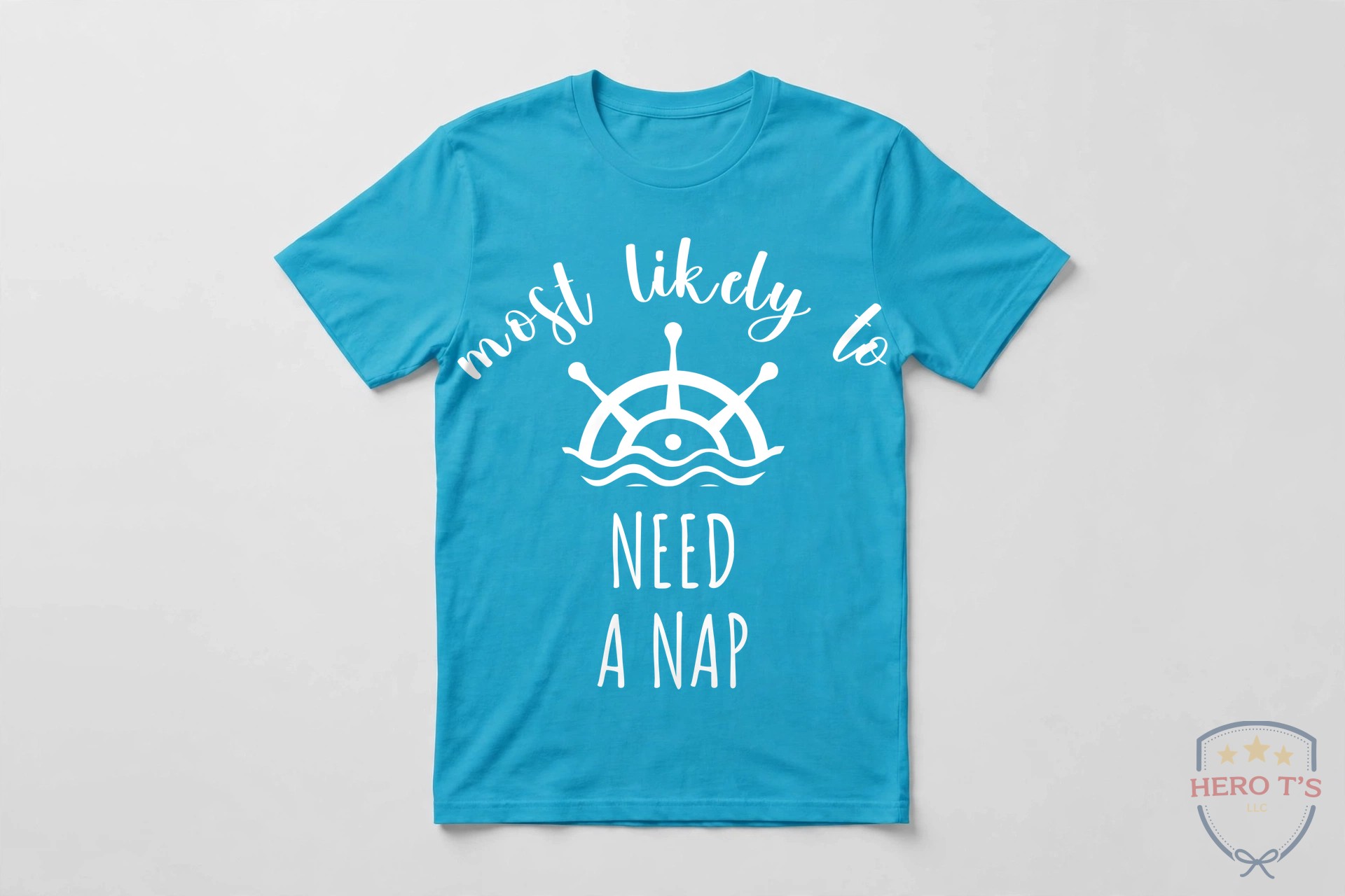 Tropical Blue group shirt — Most Likely To Need a Nap back print